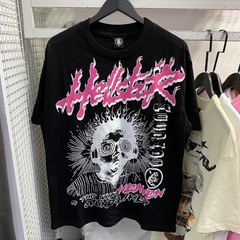 Hellstar StudiosThis ls What Heaven sounds Like Graphic Tee Black Pink Oversized